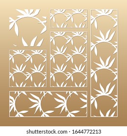 Laser cut vector panels (ratio: 1:1, 1:4, 2:1, 2:3, 3:1). Cutout silhouette with nature pattern (leaves). The set is suitable for engraving, laser cutting wood, metal, stencil manufacturing.