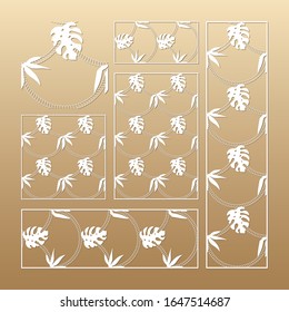 Laser cut vector panels (ratio: 1:1, 1:4, 2:1, 2:3, 3:1). Cutout silhouette with ropes and tropical leaves. The set is suitable for engraving, laser cutting wood, metal, stencil manufacturing.