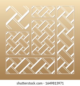 Laser cut vector panels (ratio: 1:1, 1:4, 2:1, 2:3, 3:1). Cutout silhouette with geometric seamless pattern.The set is suitable for engraving, laser cutting wood, metal, stencil manufacturing.