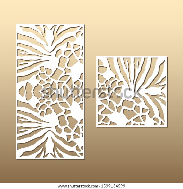 Laser\
cut vector panels (ratio: 1:1, 1:2). Cutout silhouette with mixed\
giraffe and zebra skin pattern. The set is suitable for engraving,\
laser cutting wood, metal, stencil\
manufacturing.