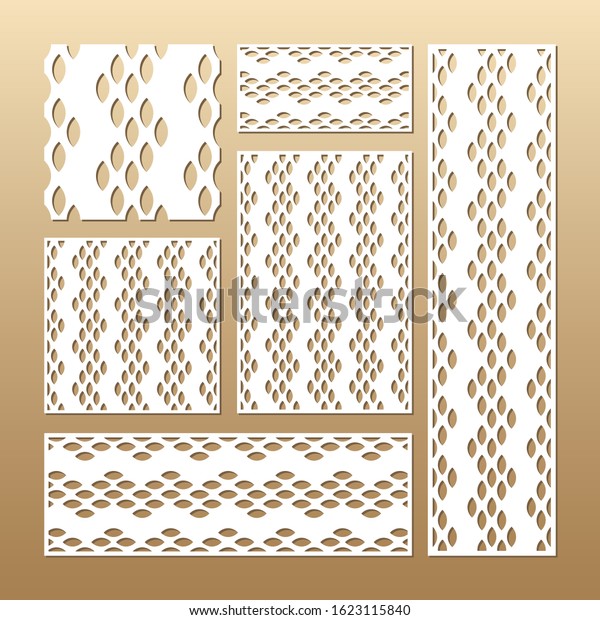Laser cut vector panels (ratio: 1:1, 1:4,\
2:1, 2:3, 3:1). Cutout silhouette with snake skin pattern. The set\
is suitable for engraving, laser cutting wood, metal, stencil\
manufacturing.