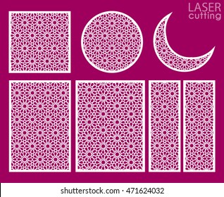 Laser cut vector panels set,.Islamic pattern. May be used for paper cutting. Cutout silhouette Arabic stencil pattern. 
Different sizes and shapes: 1:1, 2:3, 3:4, 1:3 for easy design.