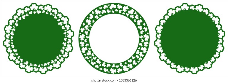 Laser cut vector round frame edge cut shamrock . Perfect for St. Patrick's Day greeting card or party invitation. Stylized irish clover pattern. Holiday decor Laser Cut-out.