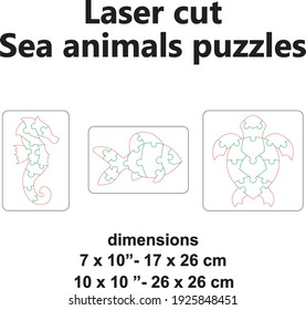 Laser Cut Vector Template Laser Cut Design Laser Cut Pattern Wooden  Jigsaw Puzzle Sea Animals Fish Seahorse Sea Turtle