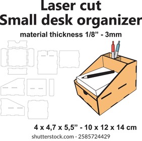 Laser cut vector template Small desk organizer desktop office supplies woodwork diy crafts