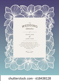 Laser cut vector wedding invitation with orchid flowers for decorative panel