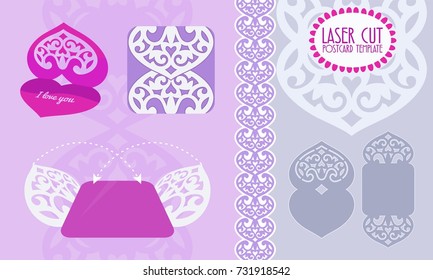 Laser cut vector wedding invitation template. Valentine's day card with abstract ornament.