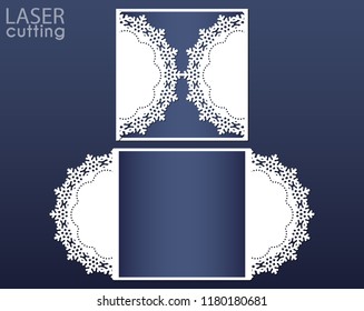 Laser cut wedding card template, suitable for Christmas cards, invitations for Christmas party. Cutout paper gate fold card with snowflakes pattern for laser or die cutting.