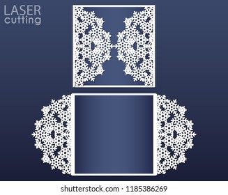 Laser cut wedding card template, suitable for Christmas cards, invitations for Christmas party. Cutout paper gate fold card with snowflakes pattern for laser or die cutting.