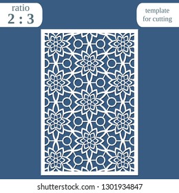 Laser cut wedding card template, paper openwork greeting card, template for cutting, lace invitation, lasercut metal panel,  vector illustration