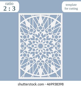 Laser cut wedding card template, paper openwork greeting card, template for cutting,  lace invitation,   lasercut metal panel, wood carving, laser cut plastic,  vector illustration