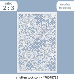 Laser cut wedding card template,  paper openwork greeting card, template for cutting, maple leaves,  lace invitation, lasercut metal panel, wood carving, vector illustration