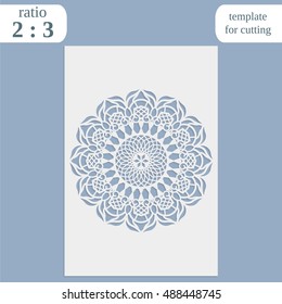 Laser cut wedding card template, paper openwork greeting card, template for cutting, lace invitation, lasercut metal panel, wood carving, vector illustration