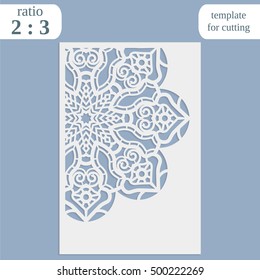 Laser cut wedding card template, paper openwork greeting card, template for cutting, lace invitation, lasercut metal panel, wood carving, vector illustration