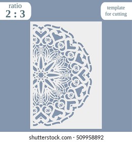 Laser cut wedding card template, paper openwork greeting card, template for cutting, lace invitation, lasercut metal panel, wood carving, vector illustration