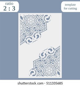 Laser cut wedding card template, paper openwork greeting card, template for cutting, lace invitation, lasercut metal panel, wood carving, greetings for Christmas or New Year  vector illustration
