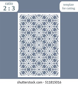 Laser cut wedding card template, paper openwork greeting card, template for cutting, lace invitation, lasercut metal panel, wood carving, greetings for Christmas or New Year  vector illustration