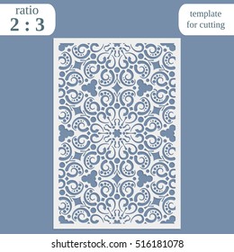 Laser cut wedding card template, paper openwork greeting card, template for cutting, lace invitation, lasercut metal panel, wood carving, greetings for Christmas or New Year  vector illustration