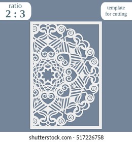Laser cut wedding card template, paper openwork greeting card, template for cutting, lace invitation, lasercut metal panel, wood carving, greetings for Christmas or New Year  vector illustration