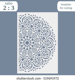 Laser cut wedding card template, paper openwork greeting card, template for cutting, lace invitation, lasercut metal panel, wood carving, greetings for Christmas or New Year  vector illustration