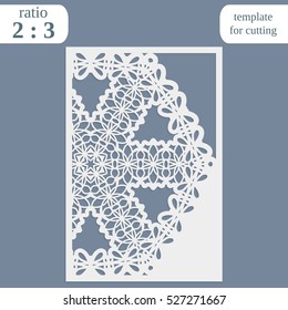 Laser cut wedding card template, paper openwork greeting card, template for cutting, lace invitation, lasercut metal panel, wood carving, greetings for Christmas or New Year  vector illustration