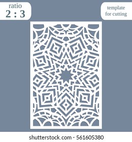 Laser cut wedding card template, paper openwork greeting card, template for cutting, lace invitation, lasercut metal panel, wood carving, greetings for Christmas or New Year  vector illustration