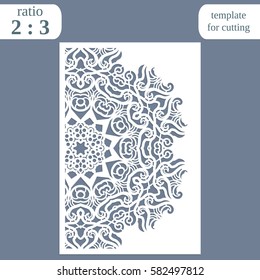 Laser cut wedding card template, paper openwork greeting card, template for cutting, lace invitation, lasercut metal panel,  vector illustration