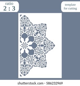 Laser cut wedding card template, paper openwork greeting card, template for cutting, decorative flower pattern, vector illustration.