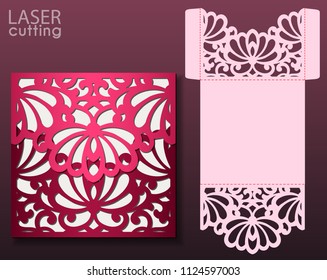 laser cut wedding card vector template. Invitation envelope. Wedding lace invitation mockup. Template for laser cutting. Die cut pocket envelope template. It can be used as an envelope for CD-ROM.