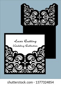 laser cut wedding card vector template. Invitation envelope. Wedding lace invitation. Template for laser cutting. Die cut pocket envelope template.