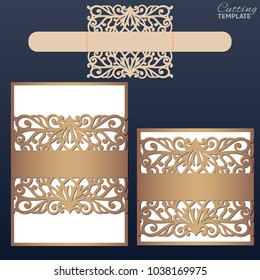 Laser cut wedding invitation card template vector. Wedding invitation or greeting card with abstract ornament. Open card. Suitable for greeting cards, invitations, menus.