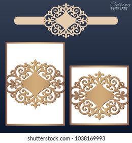 Laser cut wedding invitation card template vector. Wedding invitation or greeting card with abstract ornament. Open card. Suitable for greeting cards, invitations, menus.