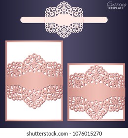 Laser cut wedding invitation card template vector. Wedding invitation or greeting card with abstract ornament. Open card. Suitable for greeting cards, invitations, menus.