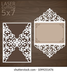 Laser cut wedding invitation card template vector. Cutout paper gate fold card for laser cutting or die cutting template. Wedding invitation mockup. Suitable for greeting cards, invitations, menus.