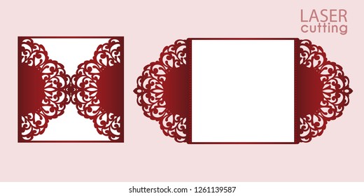 Laser cut wedding invitation card template vector. Cutout paper gate fold card for laser cutting or die cutting template. Wedding invitation mockup. Suitable for greeting cards, invitations, menus.