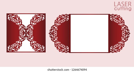 Laser cut wedding invitation card template vector. Cutout paper gate fold card for laser cutting or die cutting template. Wedding invitation mockup. Suitable for greeting cards, invitations, menus.