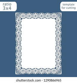 Laser cut wedding invitation card template with openwork border.  Cut out the paper card with lace pattern.  Greeting card template for cutting plotter. Vector.
