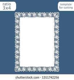 Laser cut wedding invitation card template with openwork border.  Cut out the paper card with lace pattern.  Greeting card template for cutting plotter. Vector.