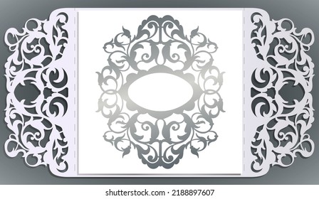 Laser cut wedding invitation card template vector. Cut paper gate folding card for laser cutting or die cut template. Wedding invitation mockup. Suitable for greeting cards, invitations, menus