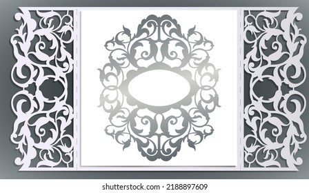 Laser cut wedding invitation card template vector. Cut paper gate folding card for laser cutting or die cut template. Wedding invitation mockup. Suitable for greeting cards, invitations, menus