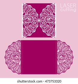Laser cut wedding invitation card template vector with roses. 