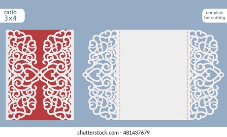 Laser geschnitten Hochzeitseinladungskarte Vorlage Vektor.  Schneiden Sie die Papierkarte mit Spitzen-Muster aus.  Grußkartenvorlage zum Schneiden von Plotter.