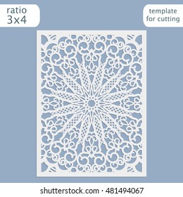 Laser cut wedding invitation card template vector.  Cut out the paper card with lace pattern.  Greeting card template for cutting plotter.