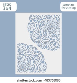 Laser cut wedding invitation card template.  Cut out the paper card with lace pattern.  Greeting card template for cutting plotter. Vector.