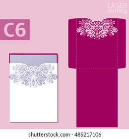 Laser cut wedding invitation card template vector. Wedding invitation or greeting card with abstract ornament. Open card. Suitable for greeting cards, invitations, menus.