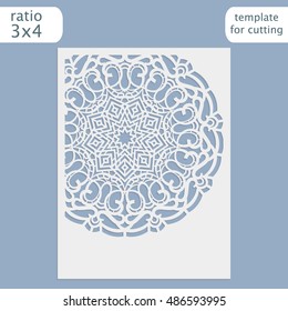 Laser cut wedding invitation card template.  Cut out the paper card with lace pattern.  Greeting card template for cutting plotter. Vector.