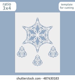 Laser cut wedding invitation card template.  Cut out the paper card with lace pattern.  Greeting card template for cutting plotter. Vector.