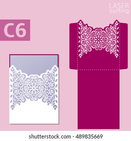 Laser cut wedding invitation card template vector. Wedding invitation or greeting card with abstract ornament. Open card. Suitable for greeting cards, invitations, menus.