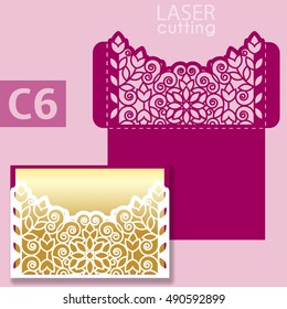 Laser cut wedding invitation card template vector. Wedding invitation or greeting card with abstract ornament. Open card. Suitable for greeting cards, invitations, menus.