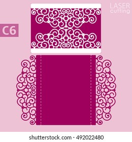 Laser cut wedding invitation card template vector. Wedding invitation or greeting card with abstract ornament. Open card. Suitable for greeting cards, invitations, menus.